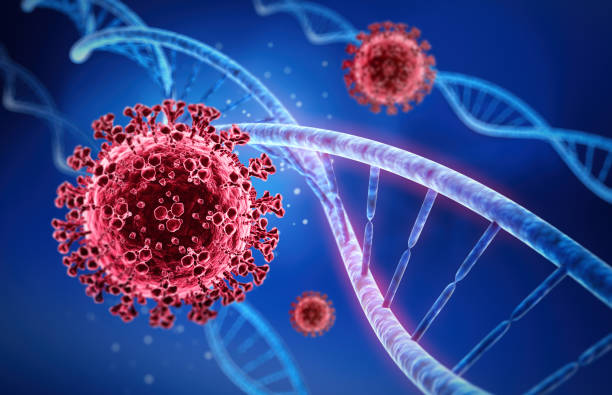 coronavirus con illustrazione del dna - virus dna molecule molecular structure foto e immagini stock