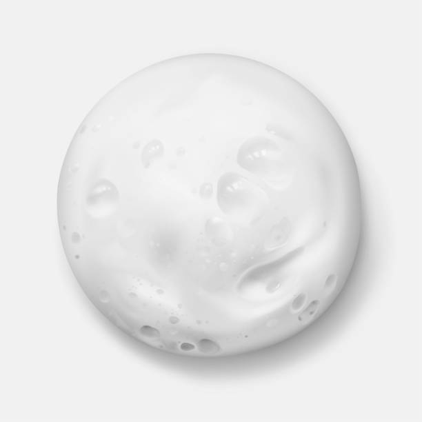 White foam texture from soap, shampoo or cleanser realistic vector illustration, top view. Shaving foam round spot White foam texture from soap, shampoo or cleanser realistic vector illustration, top view. Shaving foam round spot, close-up. froth stock illustrations
