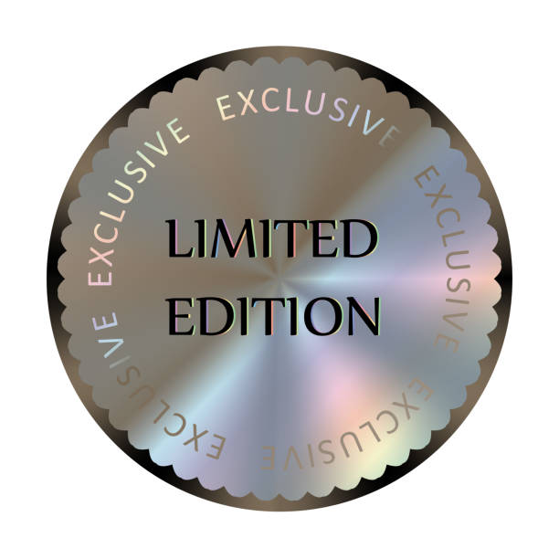 ilustrações de stock, clip art, desenhos animados e ícones de limited edition round hologram realistic sticker. medal, prize, sign, icon, logo, tag, stamp, seal. rainbow vector sign for label design - edition