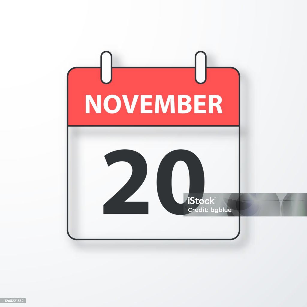 November 20 Daily Calendar Black Outline With Shadow On White