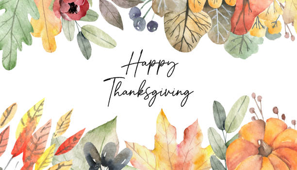 glückliche thanksgiving-karte mit herbst - autumn backgrounds leaf thanksgiving stock-grafiken, -clipart, -cartoons und -symbole