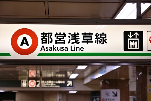 Asakusa Line of Toei Subway in Tokyo. Toei Subway and Tokyo Metro have 285 stations and have 8.7 million daily users.