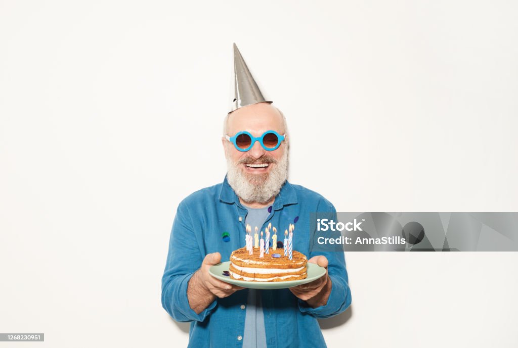 Mann mit Geburtstagstorte - Lizenzfrei Geburtstag Stock-Foto