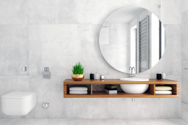 moderno interior de baño en cómoda estilo loft - closet hotel door contemporary fotografías e imágenes de stock