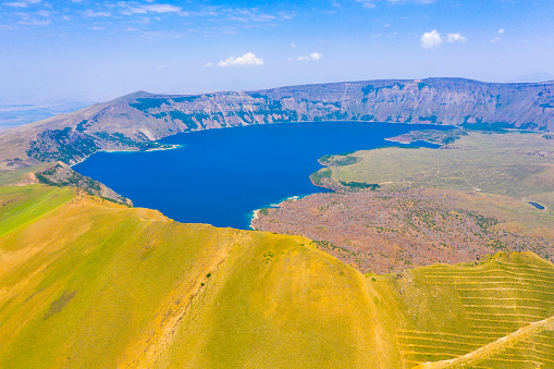 Lake Nemrut is a freshwater crater lake in Bitlis Province, eastern Turkey. It is part of Nemrut Caldera, a volcanic caldera atop Volcano Nemrut.