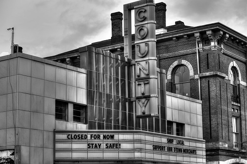 Doylestown, Pa. USA, July 24, 2020: facade of the County Theater in Doylestown, Pa. USA