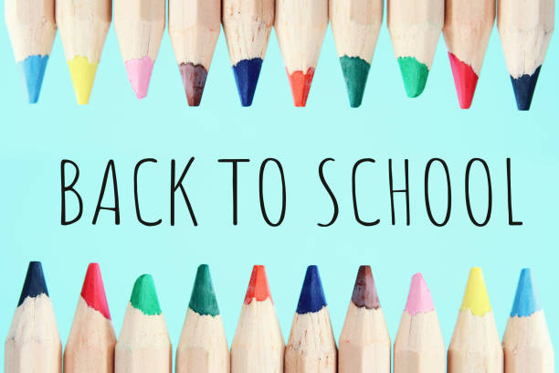 istock Row of colored wooden pencils over blue background 1268240835