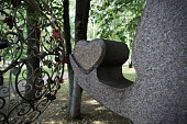 Wedding locks and stone heart in the park