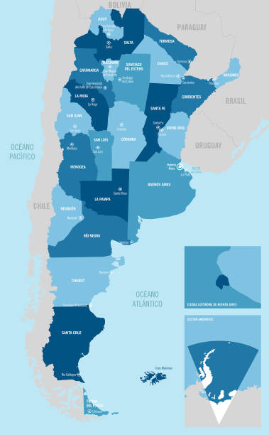 Argentina detailed vector map. Argentina detailed vector map with isolated and separated provinces and capitals, easy to ungroup. cordoba argentina stock illustrations