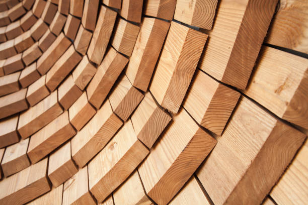 istock Abstract round wooden wall background texture 1268244533