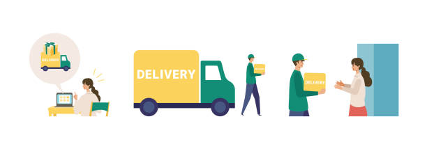 Vector illustration for the online delivery service concept. Vector illustration for the online delivery service concept. Order process concept. Isolated graphics. freight transportation illustrations stock illustrations