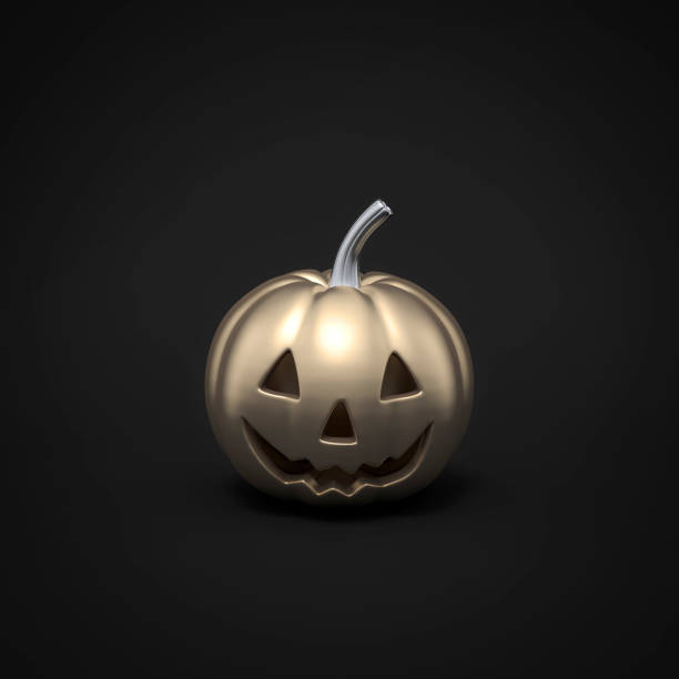 istock Golden Halloween pumpkin on dark background 3d rendering. 3d illustration pumpkin for celebration luxury Halloween event template minimal style concept. 1268248098