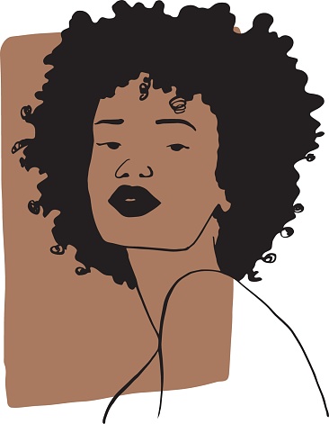 Hand draw outline portrait of african ebony woman with light bown sample color. Abstract colletion of different people and skin tones. Diversity concept