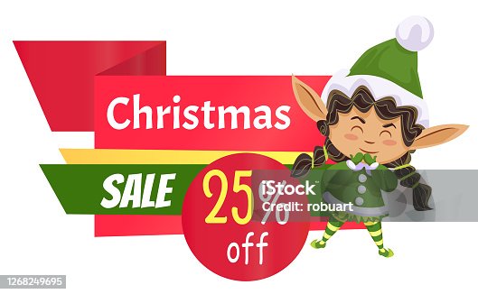 istock Christmas Sale, Clearance in Shop, Elf on Advert 1268249695