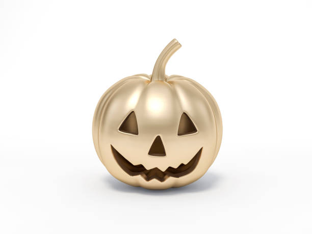 istock Golden Halloween pumpkin on white background 3d rendering. 3d illustration pumpkin for celebration luxury Halloween event template minimal style concept. 1268249874