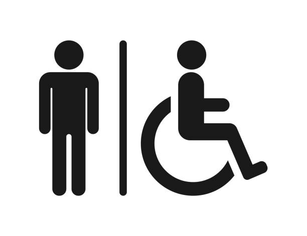 Male and handicap toilet sign Isolated black bathroom vector symbol disabled sign stock illustrations