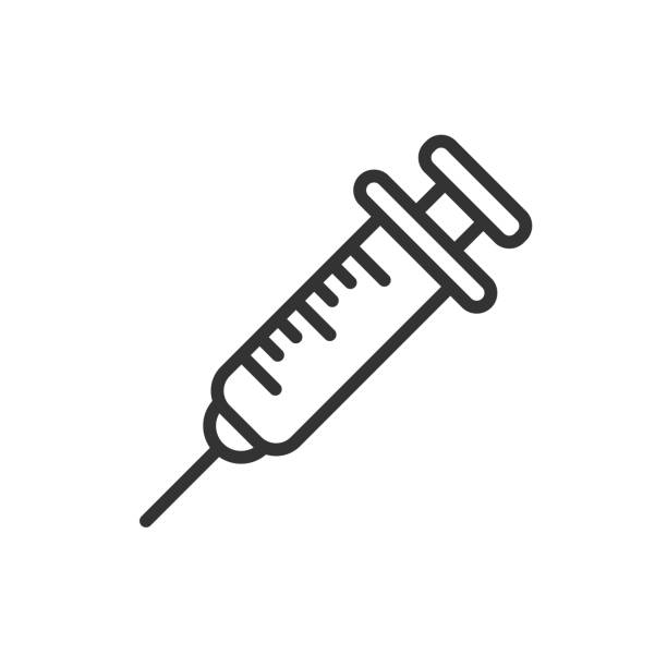 Isolated medical syringe icon Isolated vector icon of an empty syringe injecting stock illustrations