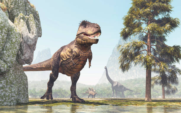 istock T rex in the forest . This is a 3d render illustration . 1268255017