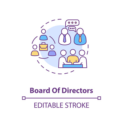 Board of directors concept icon. Corporation members. Company CEO. Business management. Shareholders idea thin line illustration. Vector isolated outline RGB color drawing. Editable stroke