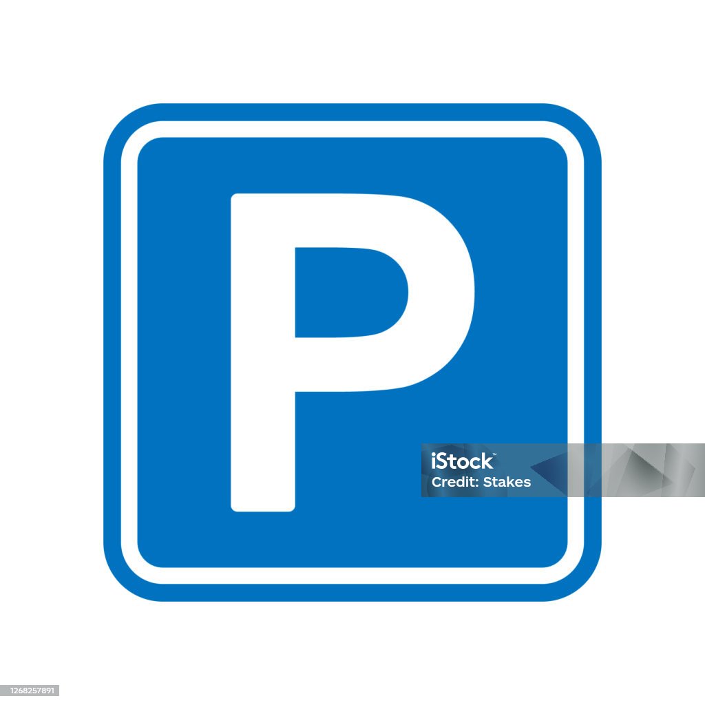 Signe carré bleu de stationnement avec une lettre de capitale blanche P - clipart vectoriel de Parking libre de droits