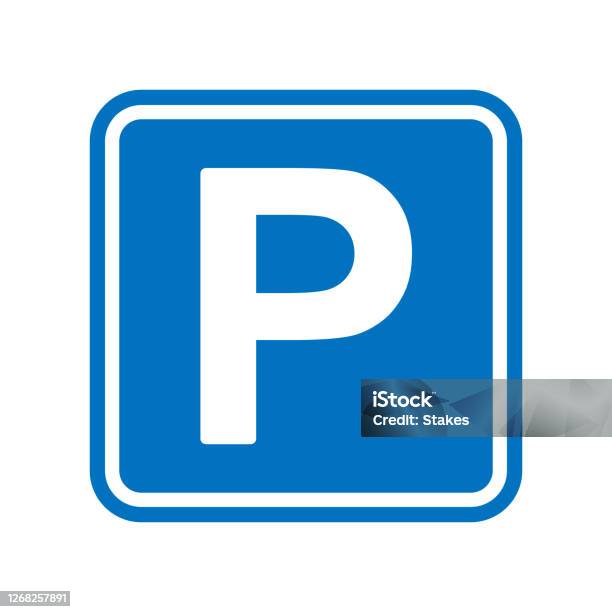 Signe Carré Bleu De Stationnement Avec Une Lettre De Capitale Blanche P Vecteurs libres de droits et plus d'images vectorielles de Parking