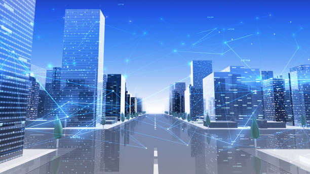 istock Digital City Network Building Technology Communication Data Business 3D illustration Background 1268259249
