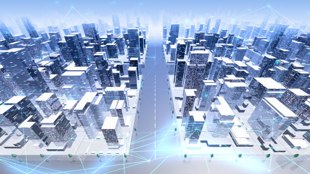 istock Digital City Network Building Technology Communication Data Business 3D illustration Background 1268259272