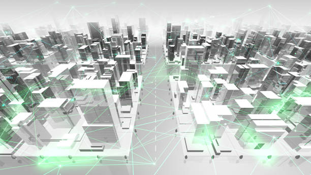 istock Digital City Network Building Technology Communication Data Business 3D illustration Background 1268259293