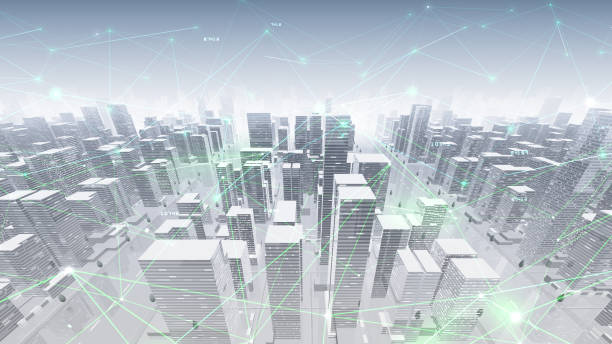 istock Digital City Network Building Technology Communication Data Business 3D illustration Background 1268259318