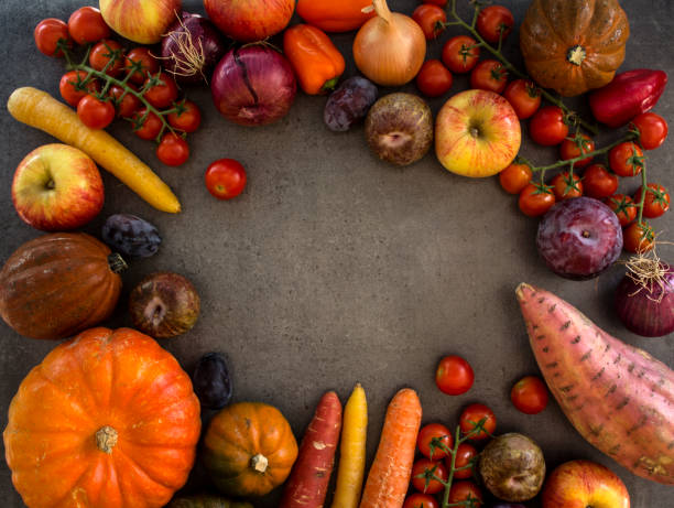 istock Colorful frame or border made of fresh autumn vegetables. 1268259323