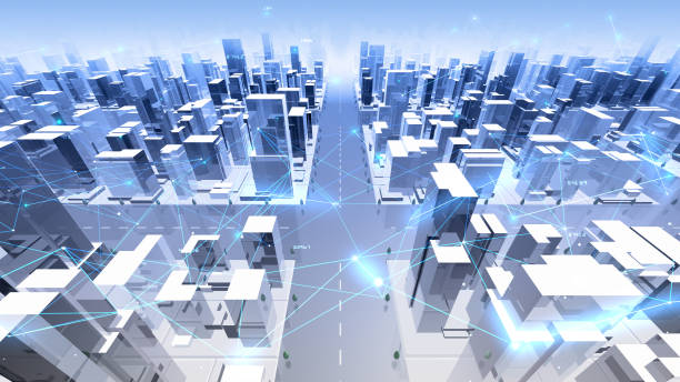 istock Digital City Network Building Technology Communication Data Business 3D illustration Background 1268259328