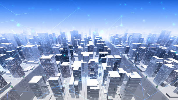 istock Digital City Network Building Technology Communication Data Business 3D illustration Background 1268259414