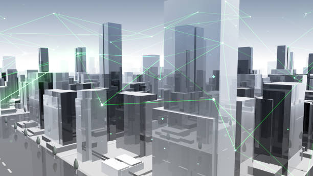 istock Digital City Network Building Technology Communication Data Business 3D illustration Background 1268259524