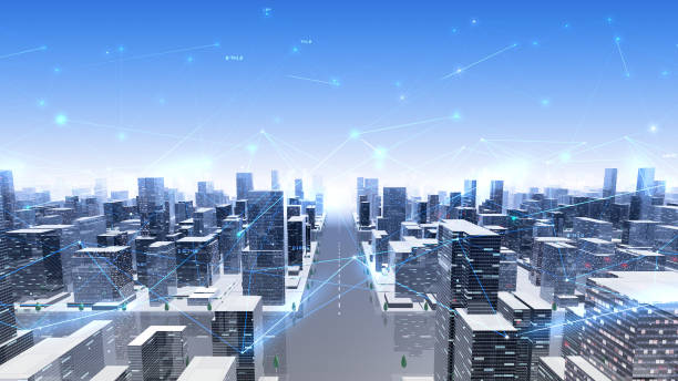 istock Digital City Network Building Technology Communication Data Business 3D illustration Background 1268259575