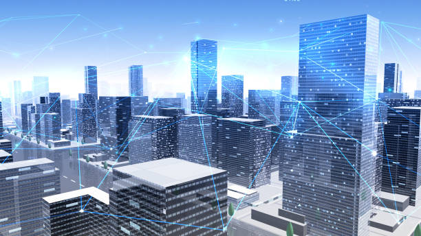 istock Digital City Network Building Technology Communication Data Business 3D illustration Background 1268259586