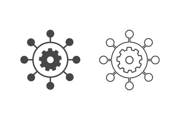 projektmanagement-vektorliniensymbol gesetzt. pixel perfekte vektorgrafiken - speichen stock-grafiken, -clipart, -cartoons und -symbole