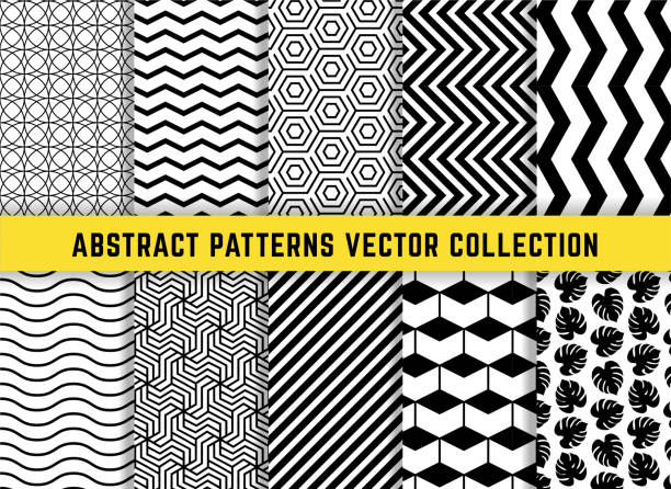 Geometric Minimalistic Vector Patterns Set Set of geometric minimalistic seamless patterns. Simple patterns to fill the background. Vector collection. wallpaper stripper stock illustrations