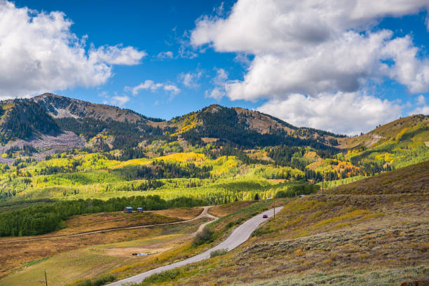 Park City, Utah Scenery Park City, Utah, USA scenic landscape in Wasatch Back during autumn. fertile valley stock pictures, royalty-free photos & images