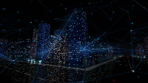 istock Digital City Network Building Technology Communication Data Business 3D illustration Background 1268264649