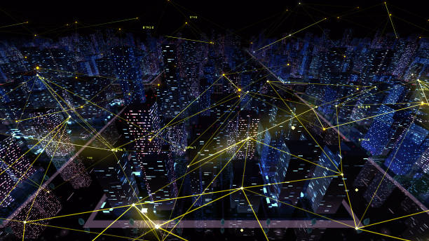 istock Digital City Network Building Technology Communication Data Business 3D illustration Background 1268264729