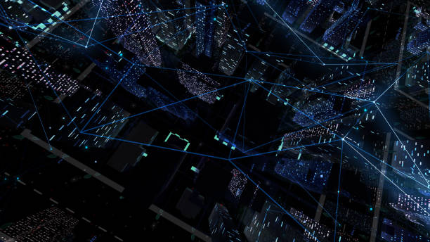 istock Digital City Network Building Technology Communication Data Business 3D illustration Background 1268264901