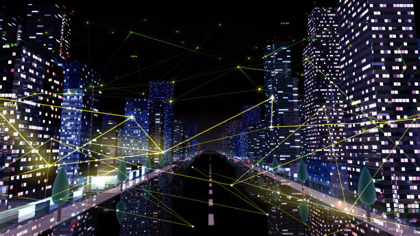 istock Digital City Network Building Technology Communication Data Business 3D illustration Background 1268264973