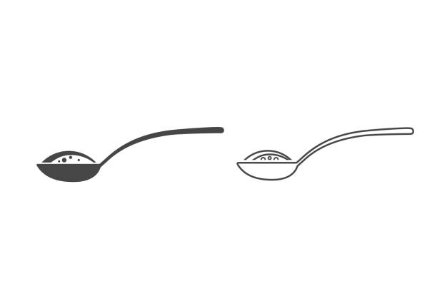 ilustraciones, imágenes clip art, dibujos animados e iconos de stock de cuchara con azúcar, sal, harina u otro icono de línea de ingrediente. vector - sugar spoon salt teaspoon