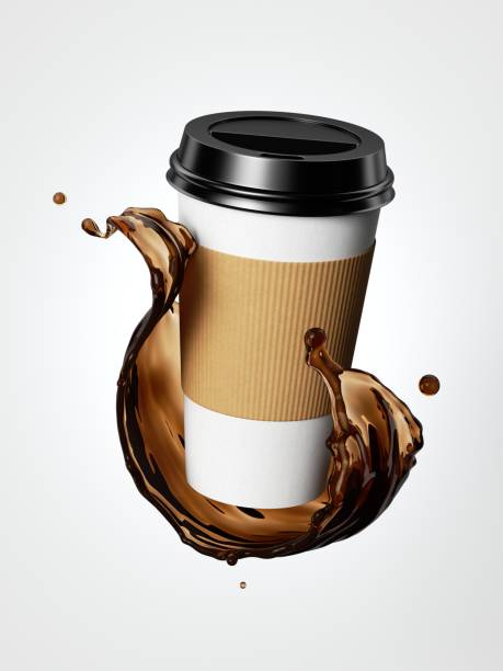 istock 3d rendering, disposable paper cup for hot beverage with brown splash isolated on white background, take away coffee mockup 1268265277