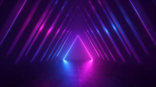 istock 3d render, abstract background with pink blue glowing neon light triangle, geometric wallpaper with triangular tunnel 1268265873