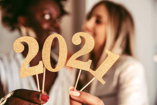 istock Woman celebrating 2021 New Year 1268266352