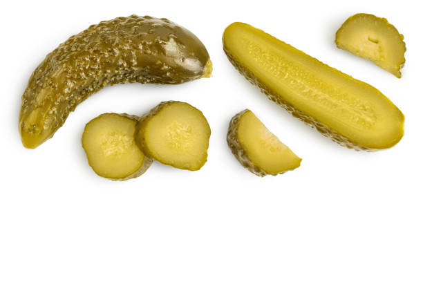 istock Marinated pickled cucumber isolated on white background with clipping path and full depth of field. Top view with copy space for your text . Flat lay 1268266596