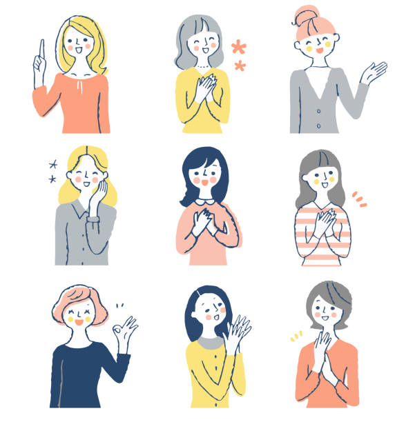 ilustraciones, imágenes clip art, dibujos animados e iconos de stock de nueve mujeres sonrientes de varios tipos - only women illustrations