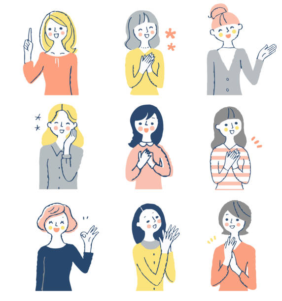 illustrations, cliparts, dessins animés et icônes de neuf femmes souriantes de différents types - only women illustrations