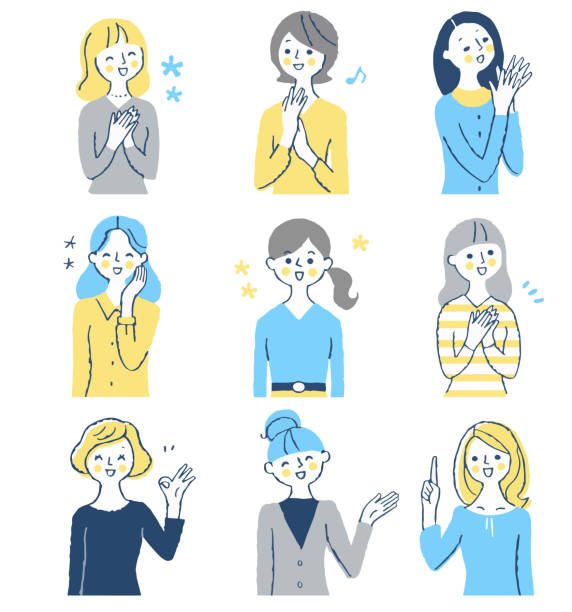 ilustrações de stock, clip art, desenhos animados e ícones de nine smiling women of various types - white background laughing beautiful women